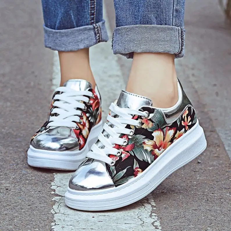 

2021 Summer Woman Sneakers fashion flower Casual Shoes Lovers Printing Fashion Flat Ladies Vulcanized Shoes zapatos de mujer