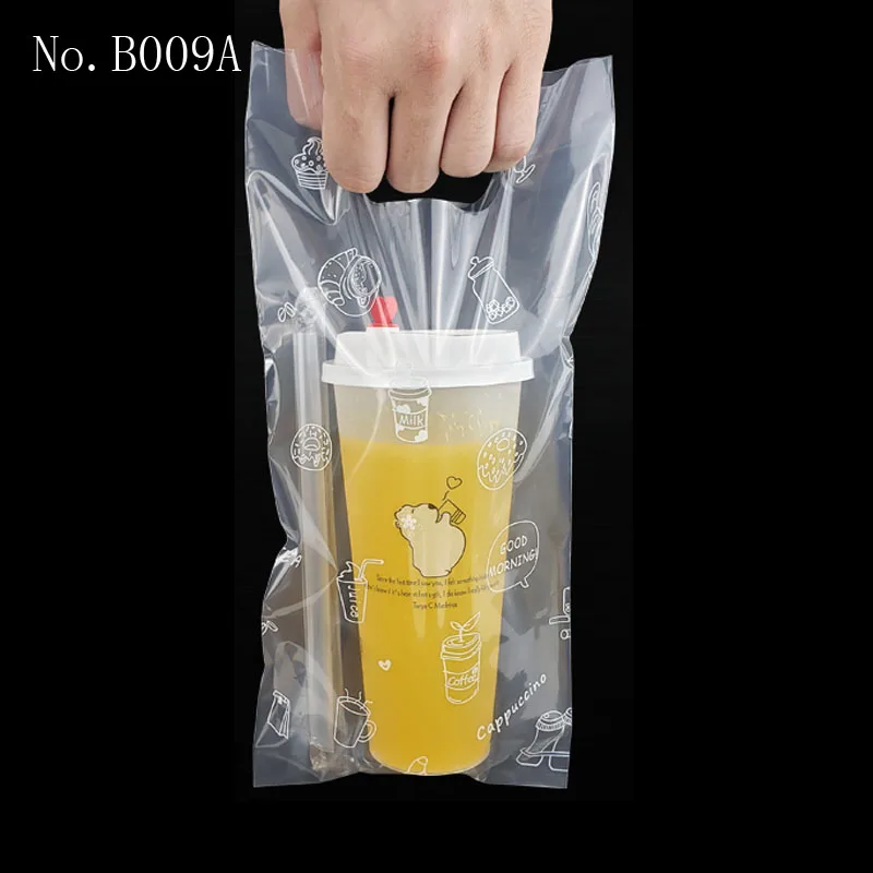 
Customize Takeaway Plastic Bag B010 Take Out Plastic Disposable Bubble Boba Tea Bag 