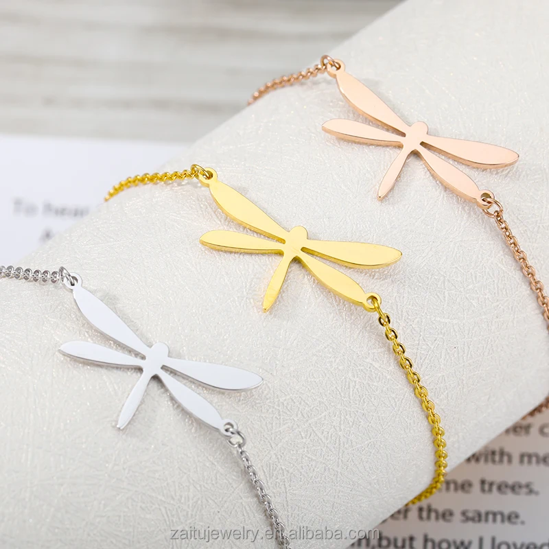 

Wholesale trendy dainty stainless steel dragonfly brazalete adjustable charms bracelets jewelry for woman, Gold,platinum,roes gold