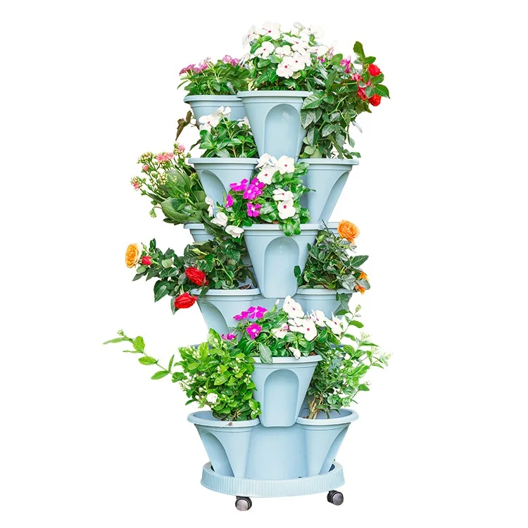 

Stackable Strawberry Planter Flower Vegetable Planter Vertical Garden Stacking Planter Plastic Garden Pots Flower Pot, Blue/lvory/terra cotta/customized