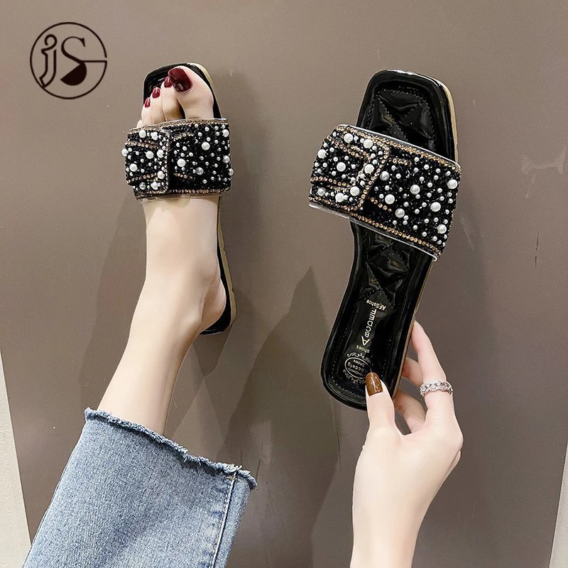 

2021 new fashion summer slipper dazzling pearl sandals for women casual comfort slides, Customized color