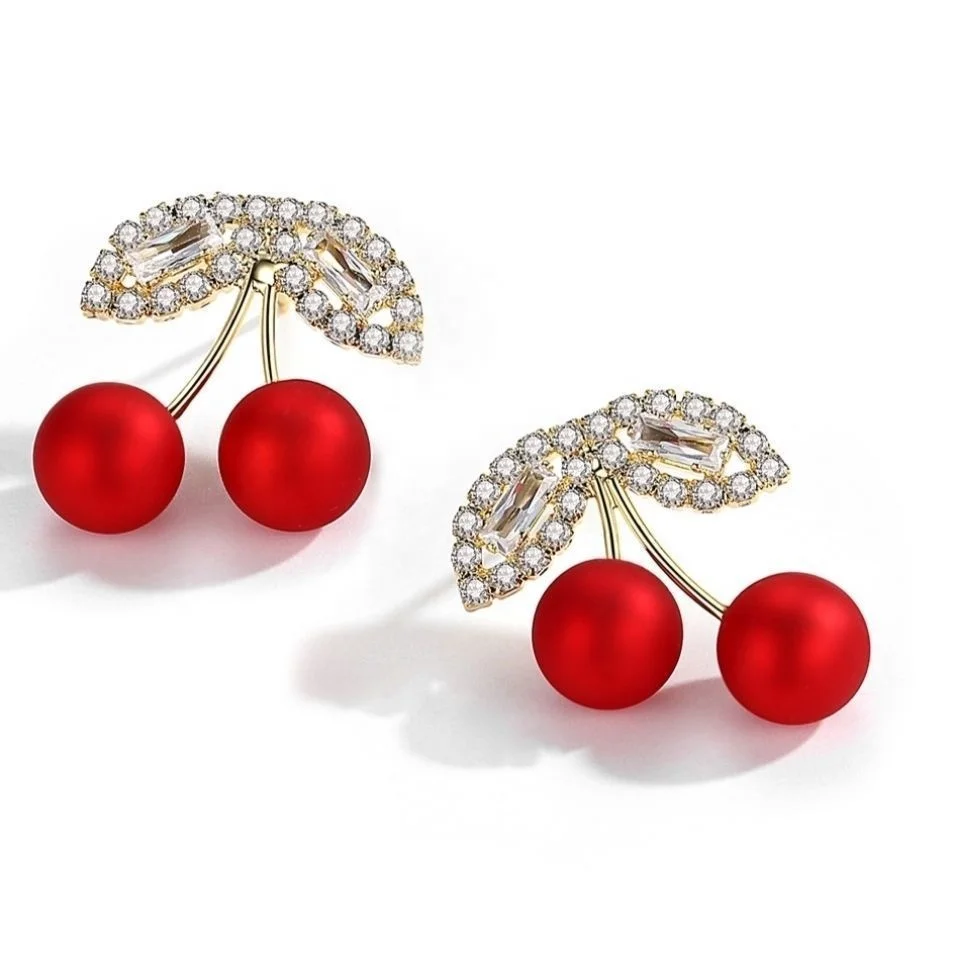 

S925 Sterling Silver Women Jewelry Earrings Cute Girl Red Cherry Drop Earring Jewelry