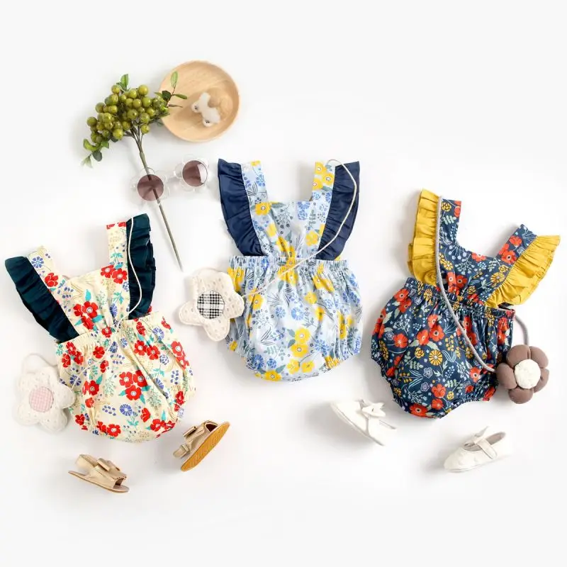 

fashion toddler baby jumpsuit clothes floral ruffle baby girls rompers