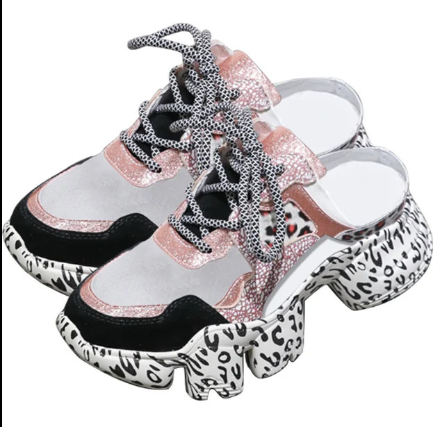 New leopard sponge cake sandals female fashion mules shoes for women thick sole casual shoes