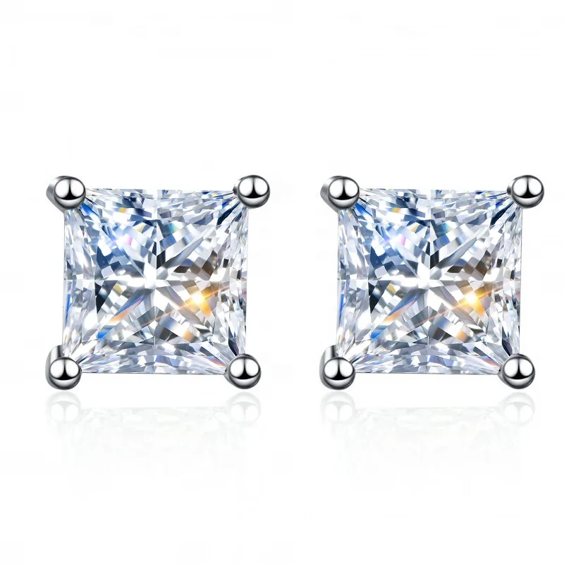 Gra certified 1.2ct Square Princess Cut Moissanite Diamond Stud Earring for Women 925 Sterling Silver Luxury Quality hot Jewelry