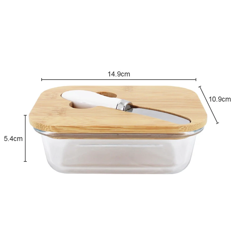 

Mikenda Eco friendly 1000ml Lunch Box Salad Tray Dishes with Glasses material Feature with bamboo lid, Customized color