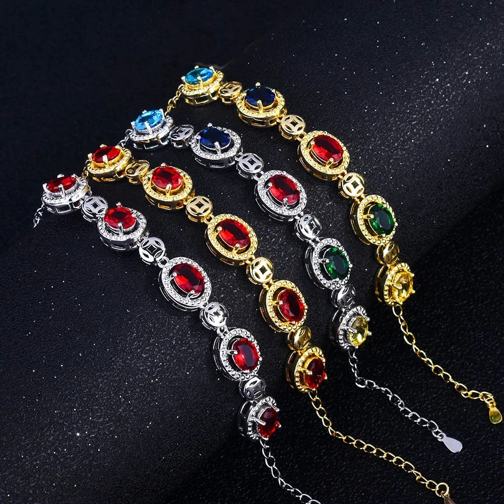 

Women's Vintage Luxury Lab Diamond Gemstone Tennis Bracelets Gold Color Bracelet Chain Jewelry Anniversary Gift, Customized color
