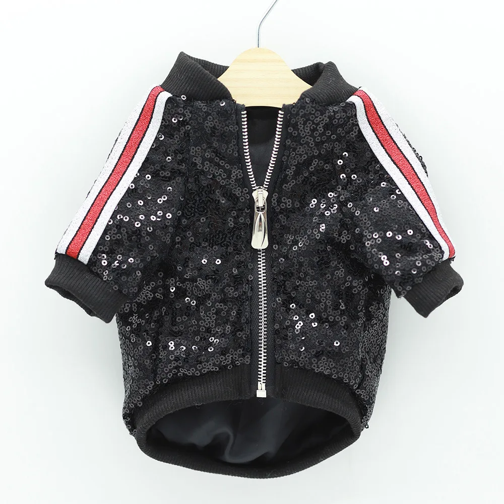 

Hot selling stylish brand designer zipper pet clothes pet sequin jacket for dogs