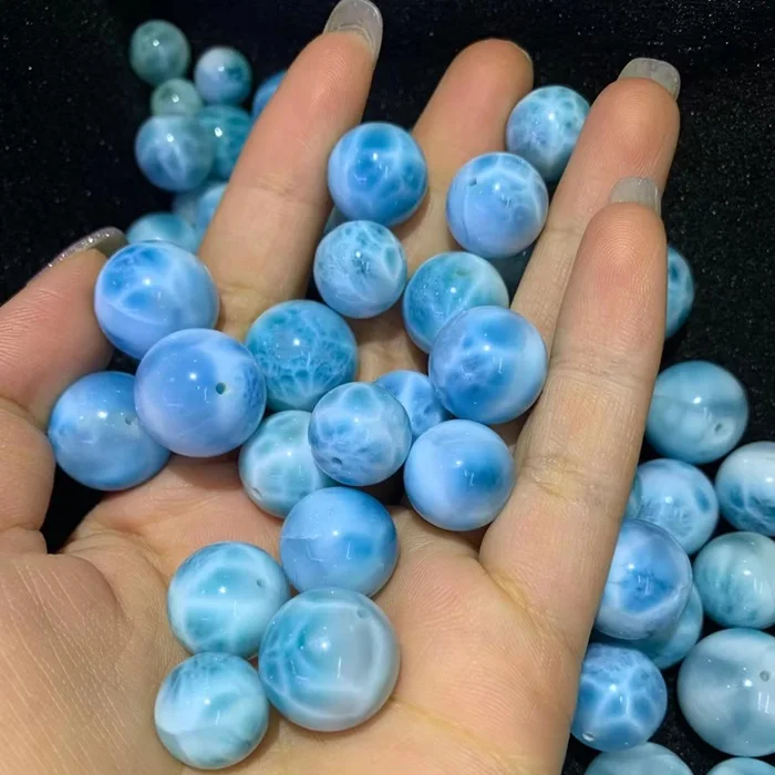 

Big Size Natural Dominica Larimar Loose Beads with Hole for DIY Jewelry Making, Blue