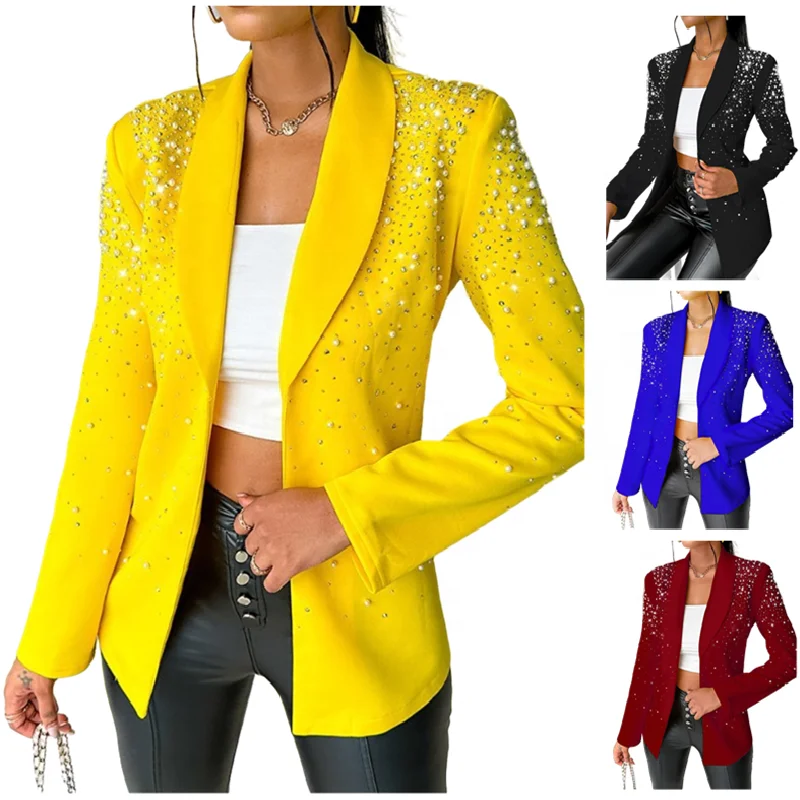 

C0119 Latest Design Business Blazers Ladies Women Long Sleeve Nail Bead Women Suits Office Formal Small Suit for Women