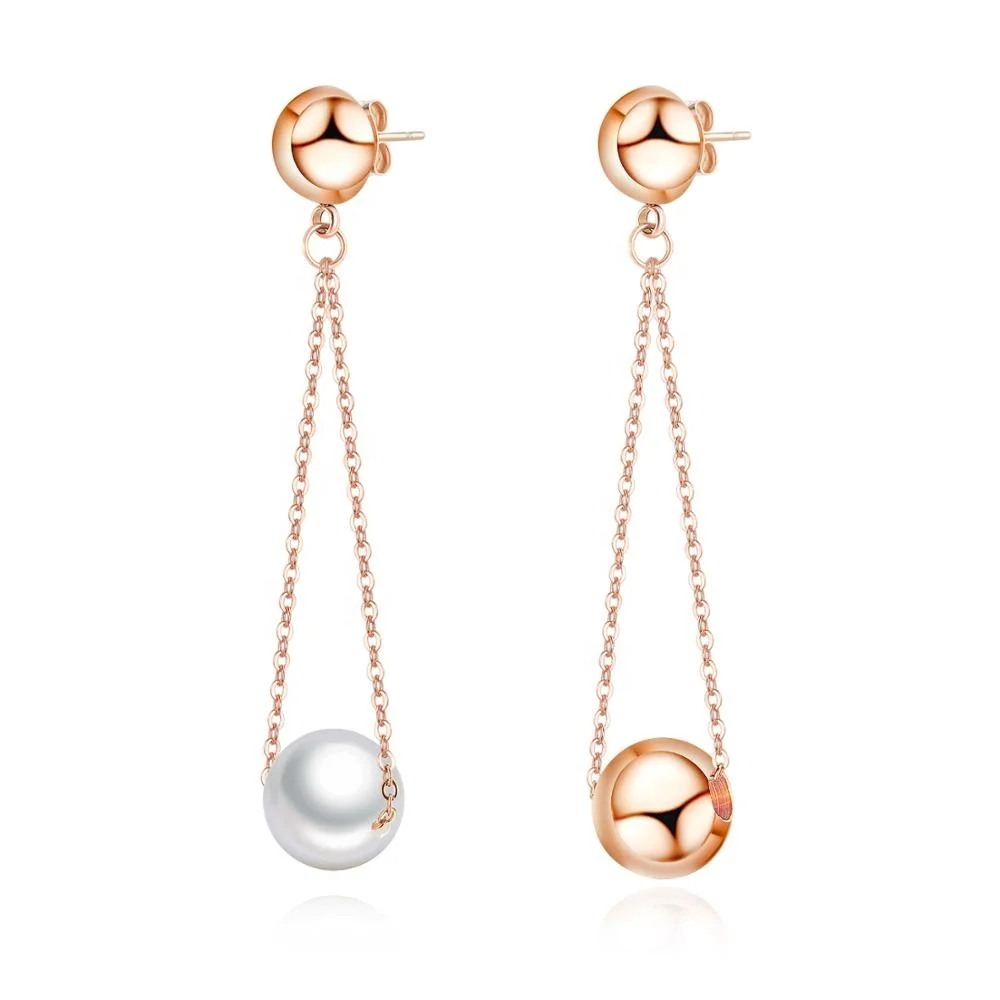 

Asymmetry 12MM Pearl Earring 316L Stainless Steel Ball Women Artificial Pearl Jewellery, Rose gold