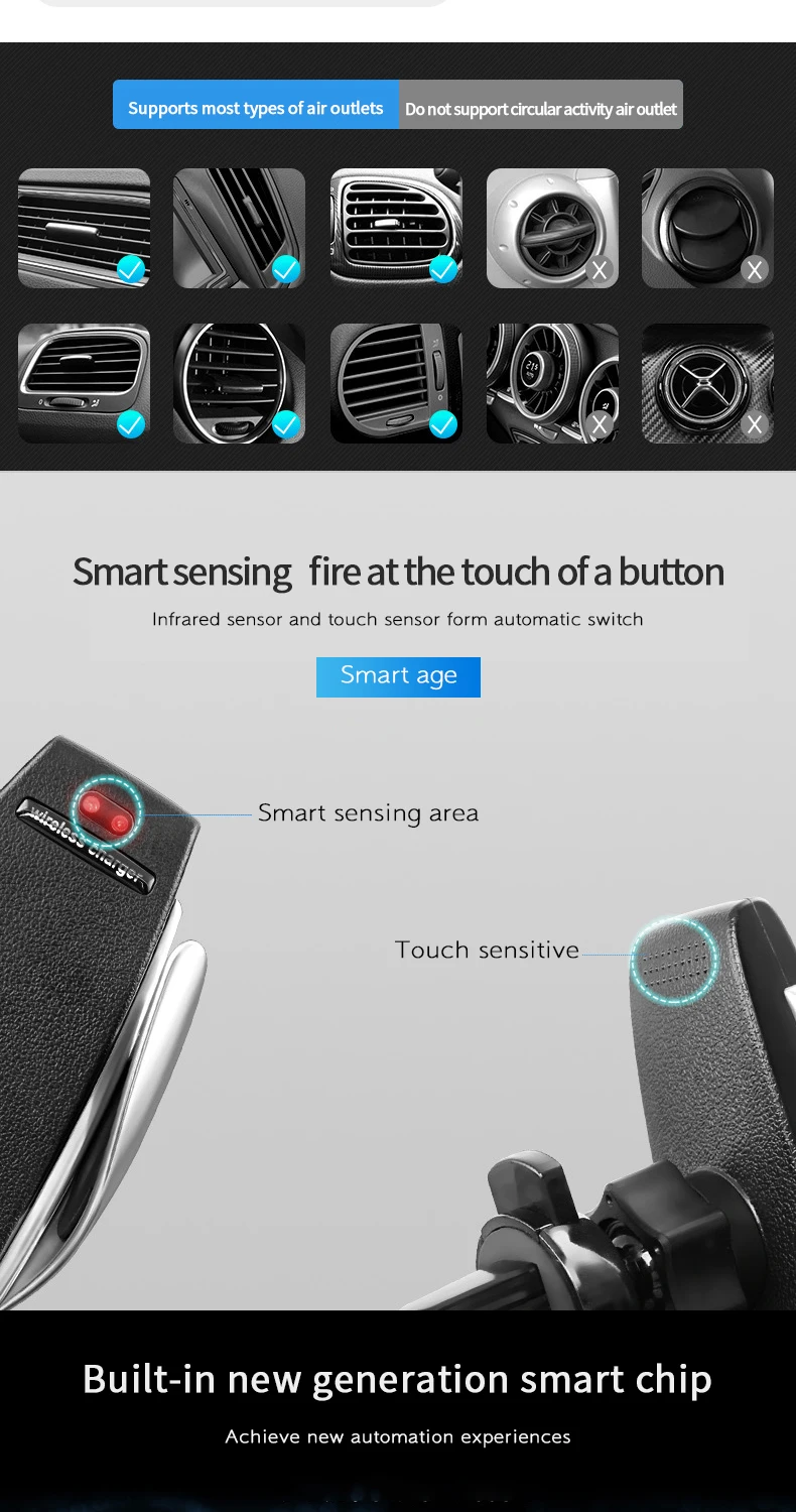Fast Car Charger 10 Years ODM & OEM Manufactory 3C Mobile Phone Accessories Cell Phone Holder Sensor Fast Car Wireless Charger
