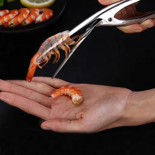 

Shrimp Prawn Peeler Stainless Steel Prawn Deveiner Peel Device Creative Kitchen Cooking Seafood Tools Kitchen Gadgets, Silver