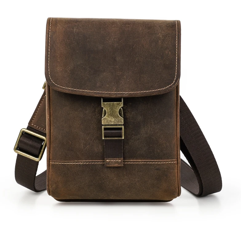 

Dropship Crazy Horse Leather Crossbody Bag Casual Card Holder Messenger Phone Bag Adjustable Strap Mens Shoulder Phone Bag, Coffee