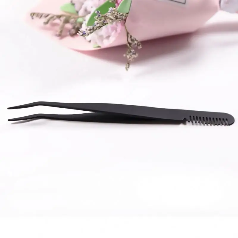 

Custom logo stainless steel eye lash applicator tool private label high quality luxury eyelash tweezer with comb, Colorful