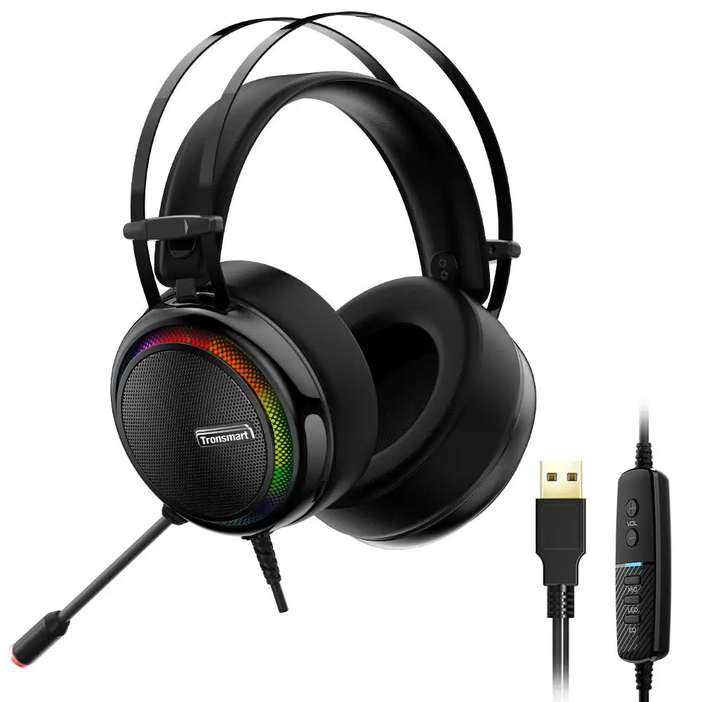 

Tronsmart Glary headset Gaming Waterproof headphones with Microphone LED Light Headphones for Computer PC, Black