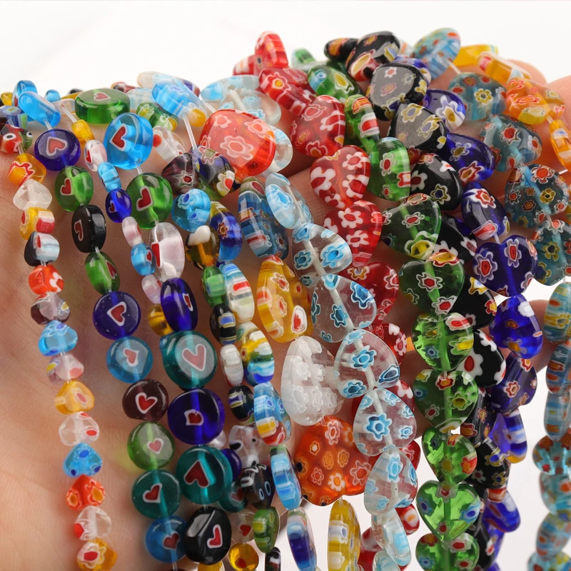 

Wholesale Flower Crystal Round Lampwork Millefiori Irregular Heart Shape Glass Loose Beads, For Jewelry Making, Optional