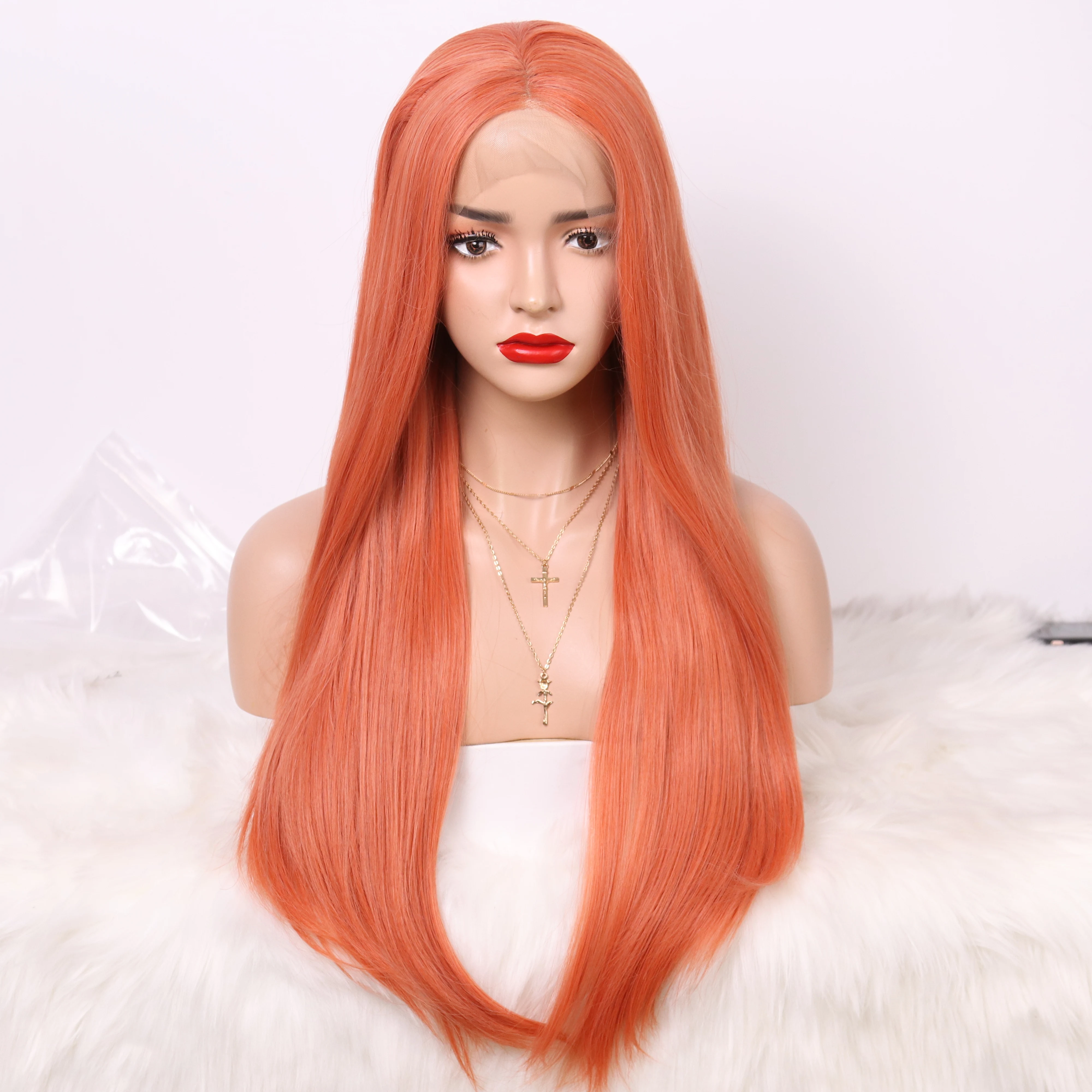 

Sweet Orange Hair Synthetic Lace Front Wig Glueless Heat Resistant Hair Drag Queen Halloween Lace Wig Amazon Hot Sale
