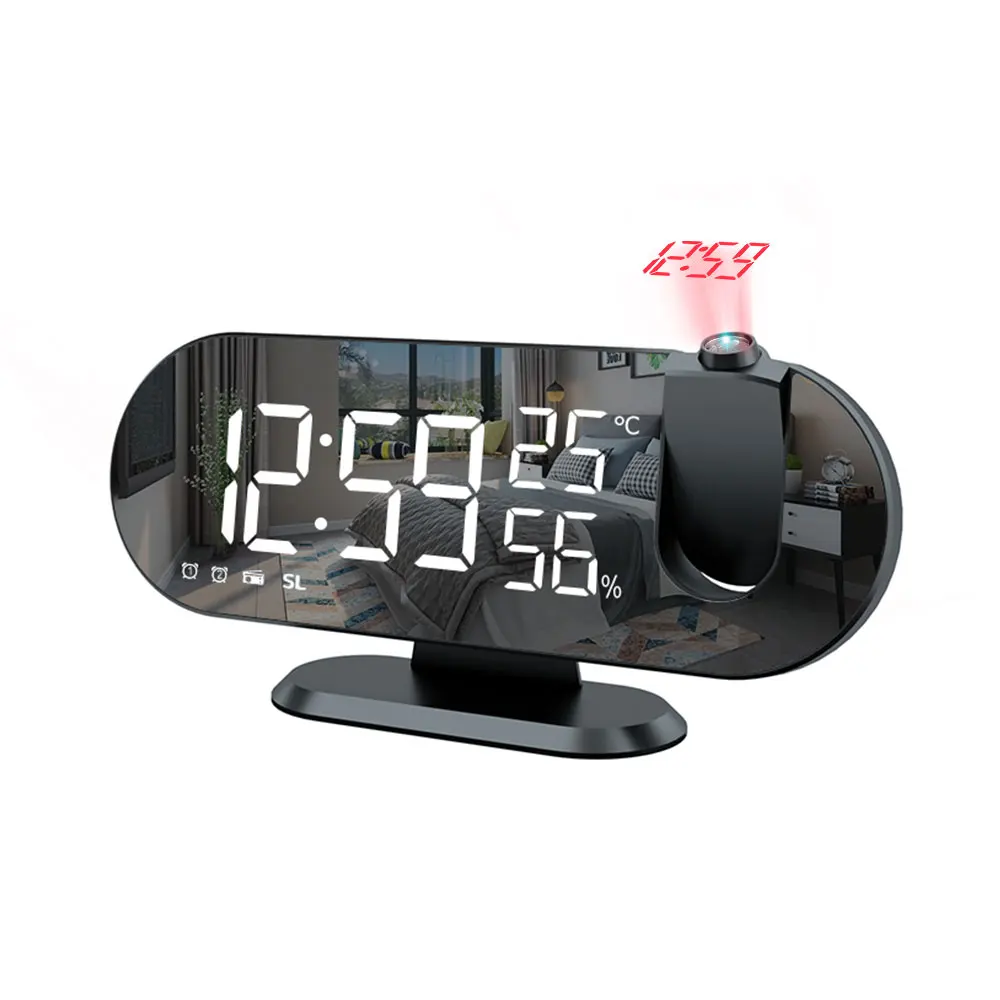 

New cross-border creative large screen LED digital alarm clock temperature and humidity radio noctilucent home projection clock