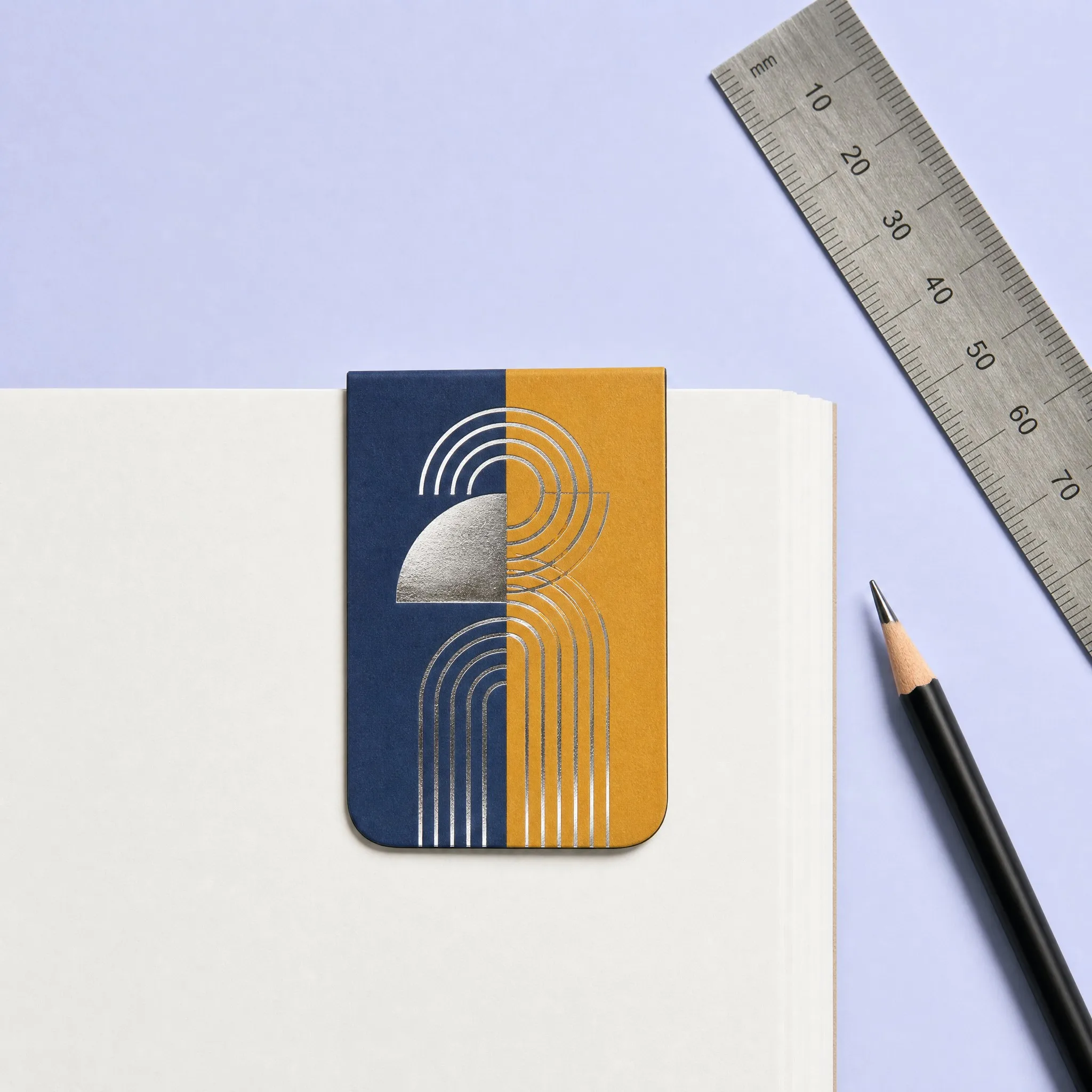 Custom Bauhaus Geometric Arch Two-Tone Magnetic Bookmark with Metallic Silver Foil