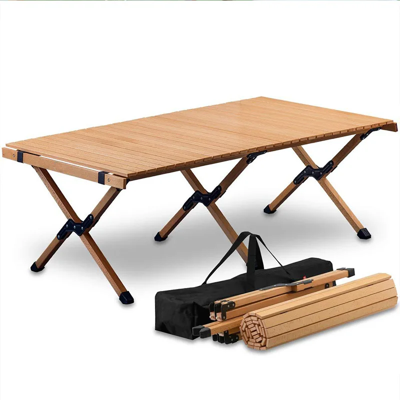 

Wooden outdoor folding egg portable roll table and chairs multifunctional picnic camping solid wood travel table set camping