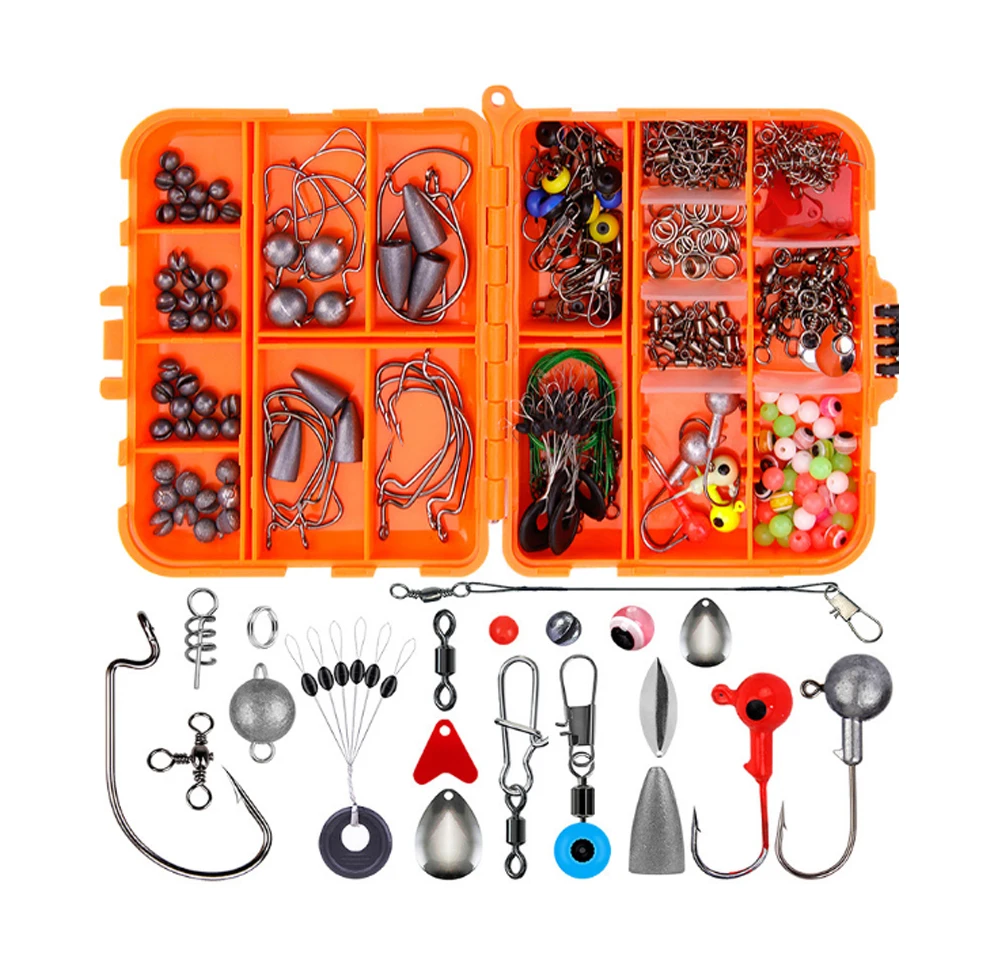 

Amazon 257 Pcs/Set Tackle Kit Box Hooks Swivels Spinners Freshwater Saltwater Fishing Fishing Accessories Combo, Black/orange
