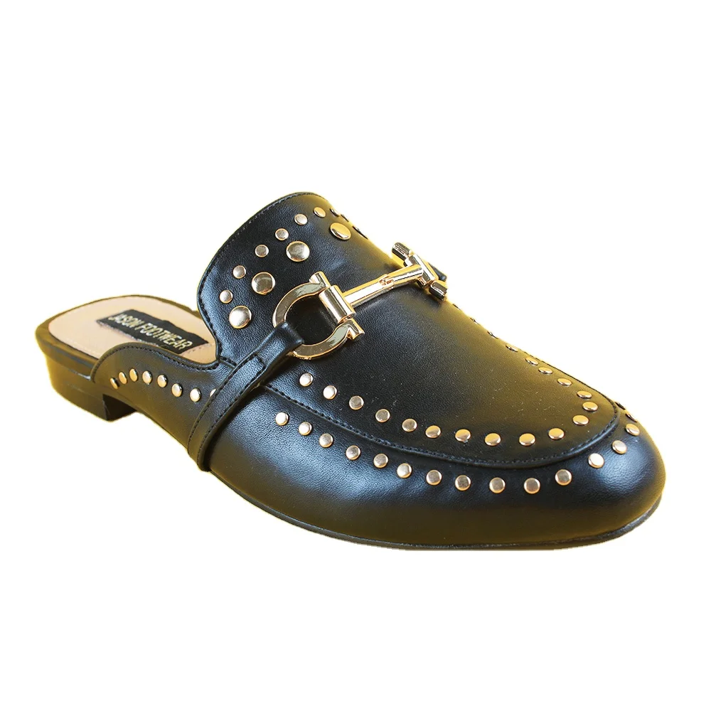 

ladies luxury beauty design factory black studded sandals for women, Black/white