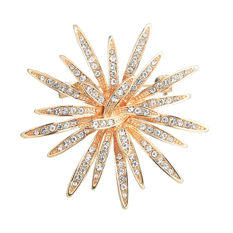 

Rhinestone Crystal Gold Plated Flower Brooches for Women Men Wedding Bridal Party Round Bouquet Brooch Pin Clear
