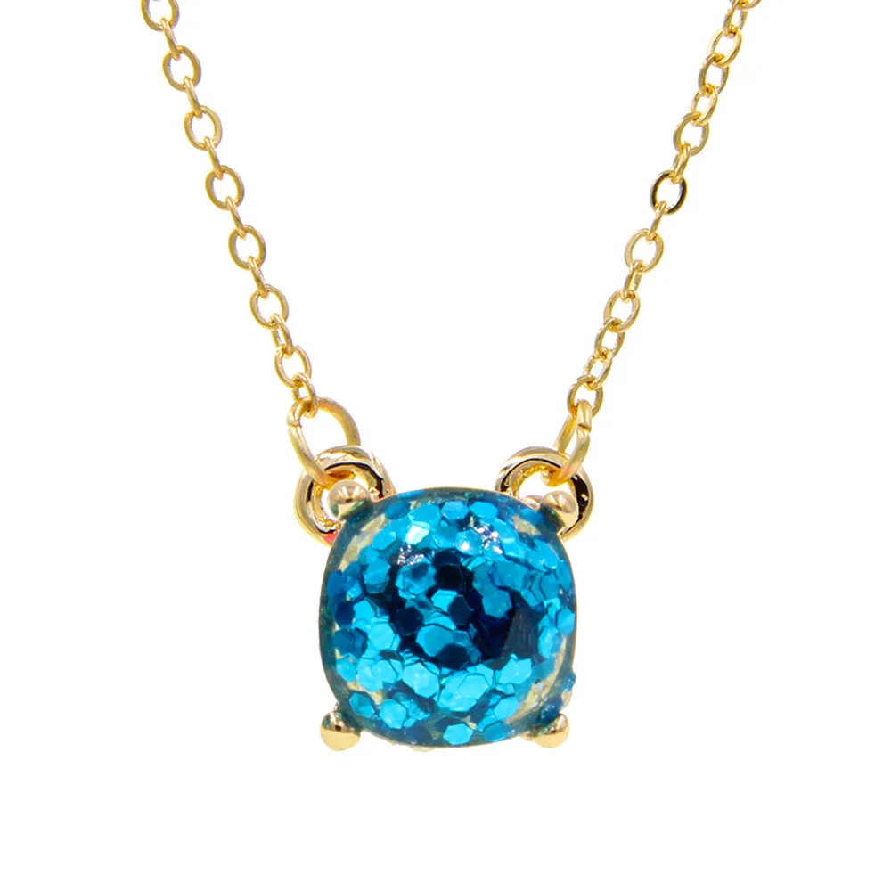 

Rainbow Square Glitter pendant necklace Fashion Resin Gold Color Brand Jewelry Women Wedding Party Gift