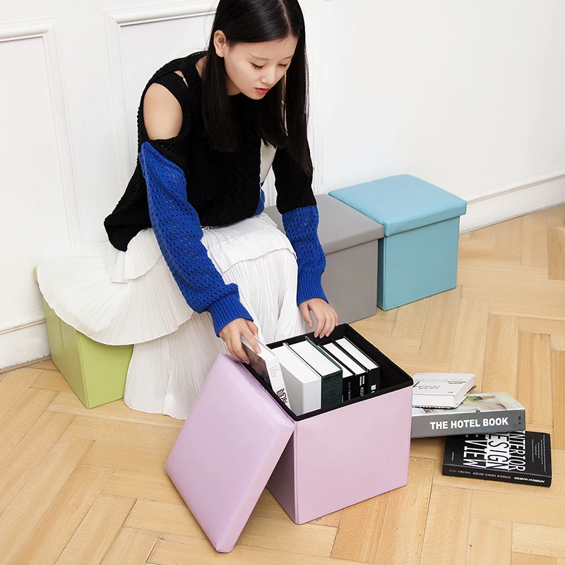 
Hot Sale Good Quality PU Foldable Seat Box Folding Storage Stool Ottoman 
