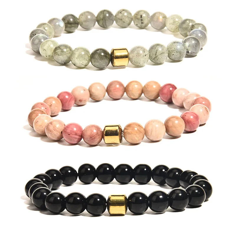 

Wholesale Luxury Lucky 8MM Bead Stretch Colorful Gemstone Natural Stone Bracelets Jewelry for Men