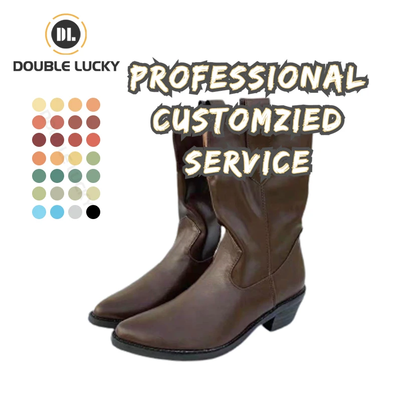 

Double Lucky New Fashion Designer Cowboy boots women shoes Winter Thick Heel Luxury Genuine Leather women boots, As the picture or customizable