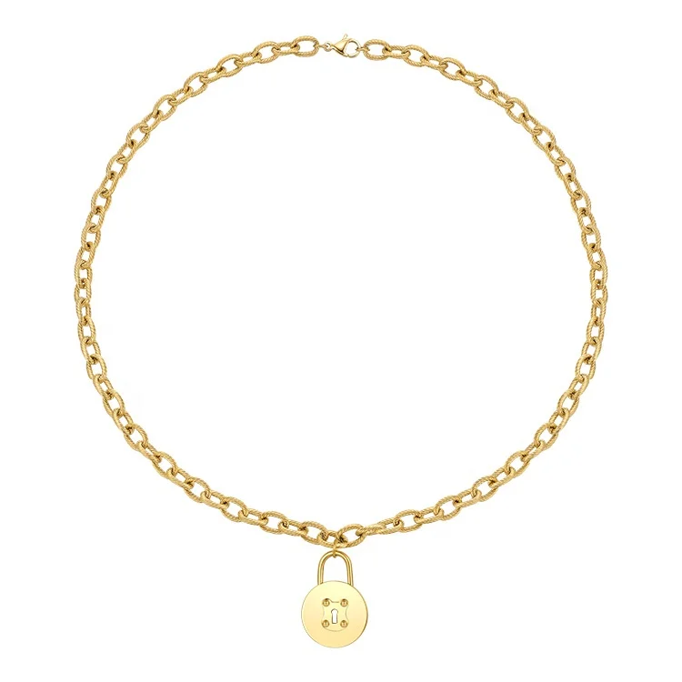 

Latest High Quality 18K Gold Plated Stainless Steel Jewellry Round Lock Pendant Twist Chain Necklace P213203