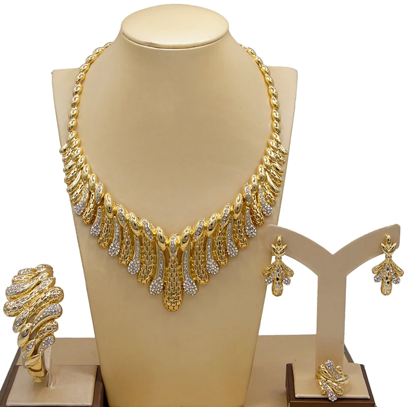 

Yulaili Latest Hot Sell Fashion Design Wholesale 18k gold electroplated Necklace American Four piece Jewelry Set For Women