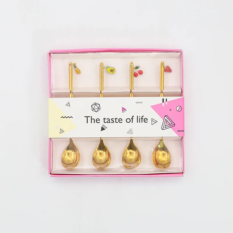 

Creative pendants fruit series stainless steel small spoon Fork Fresh style coffee spoon dessert fork