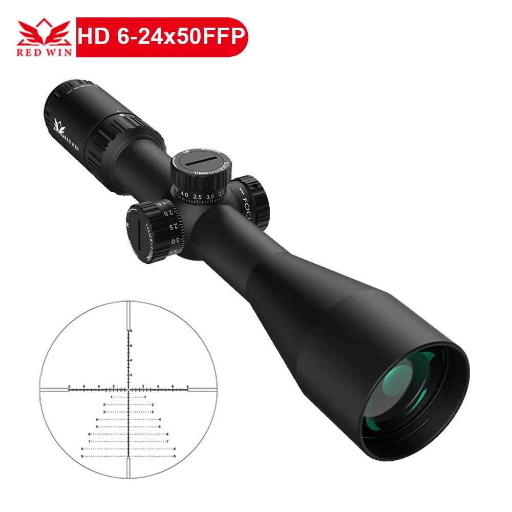 

Red Win 30mm Monotube 1/10Mil Turret Tactical Mil Dot Reticle Zero Lock 20 yds Focus Seasons HD 6-24x50FFP Air Gun Hunting Scope