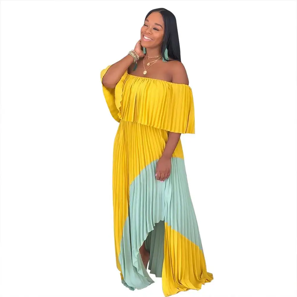 

LLDRESS Summer Pleated Long Dress Women Vacation Sexy Off Shoulder Strapless Bohemian Dresses Summer 2020