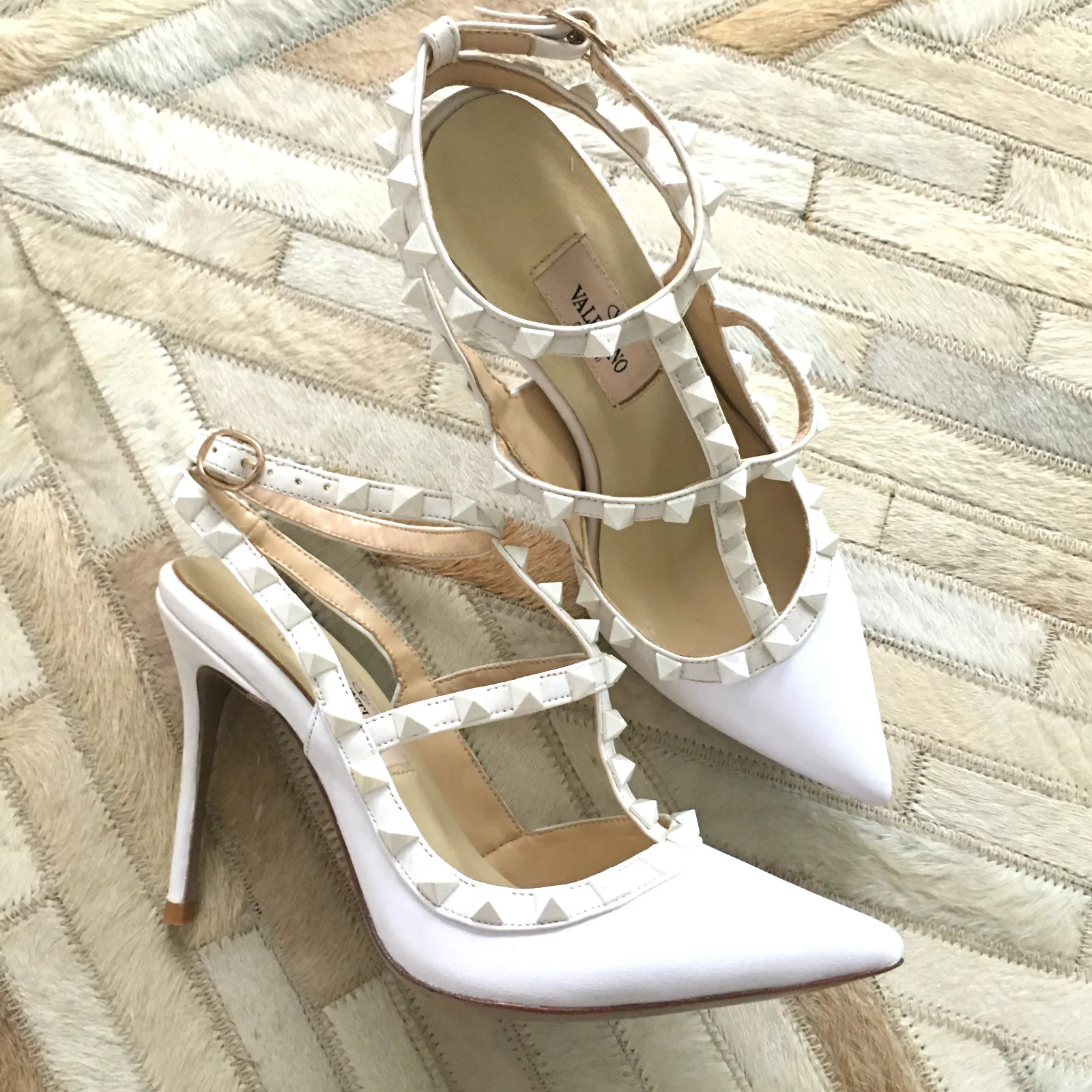 

Rivets Thin Heel 10cm White Heels ladies fashion shoes, Black,can make other color