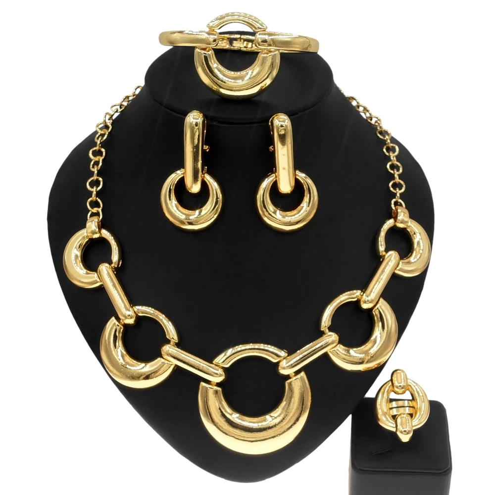 

Yulaili Italian Gold Plated Necklace Jewelry Set Ladies Casual Simple Round Shaped Necklace Unique Jewelry With Extension Chain