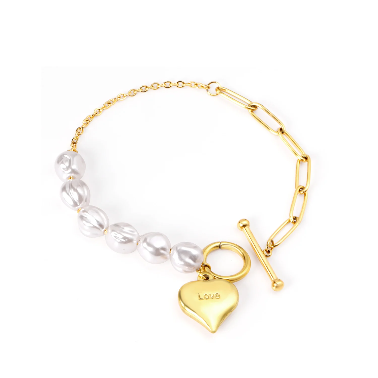 

Newest Design Wholesale Stainless Steel Jewelry Gold Chain Pearl Bracelet, Gold/silver available