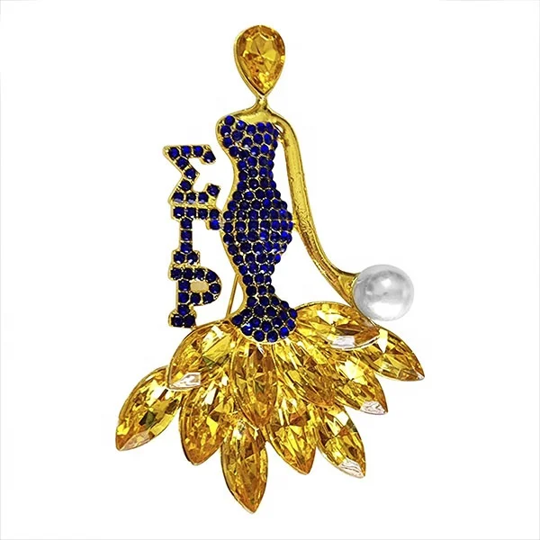 

Luxury Greek Sorority Sigma Gamma Rho Blue Crystal Rhinestone Brooch Dance Lady Pearl Brooch Pin For Women Jewelry Accessories