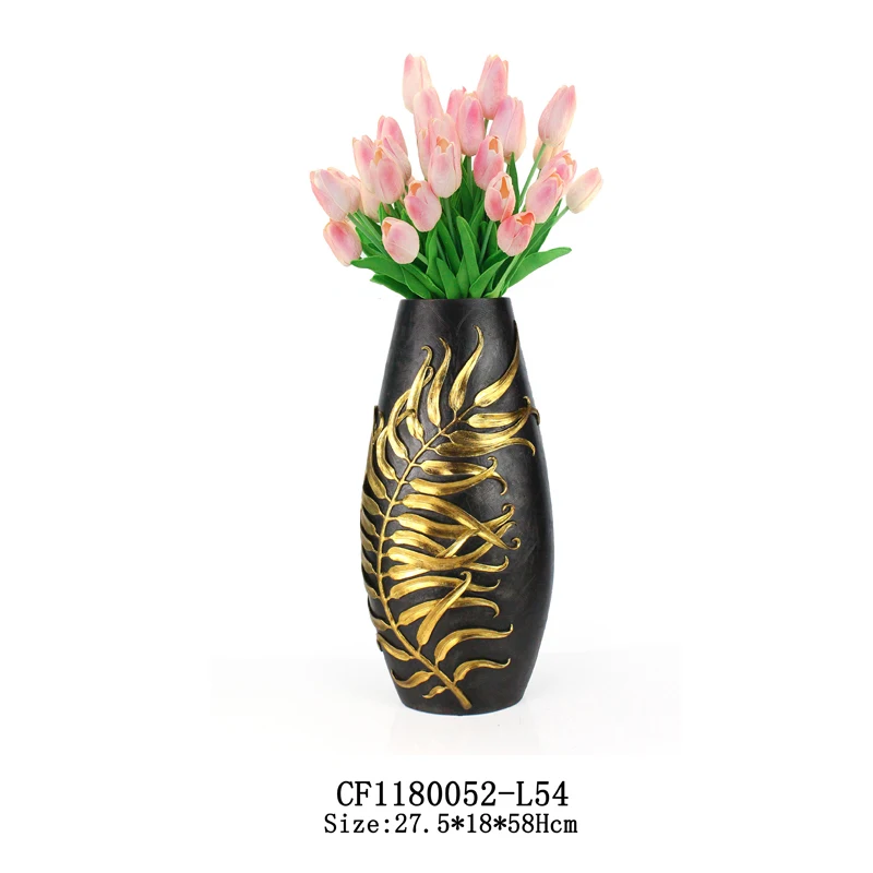 Custom Plant Design Resin Leaves pattern Style Flower Vase For Tabletop Decoration manufacture