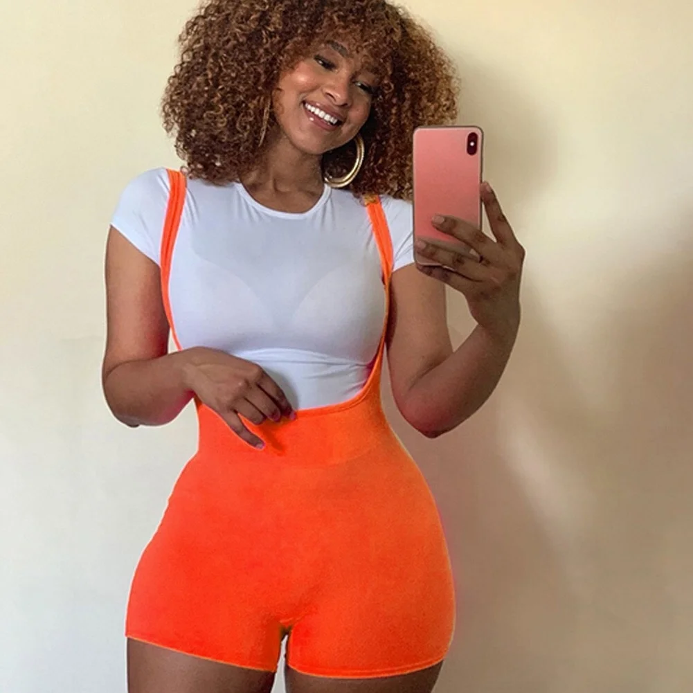 

Wholesale High Waist Women Overall Neon Shorts back to lift the buttock