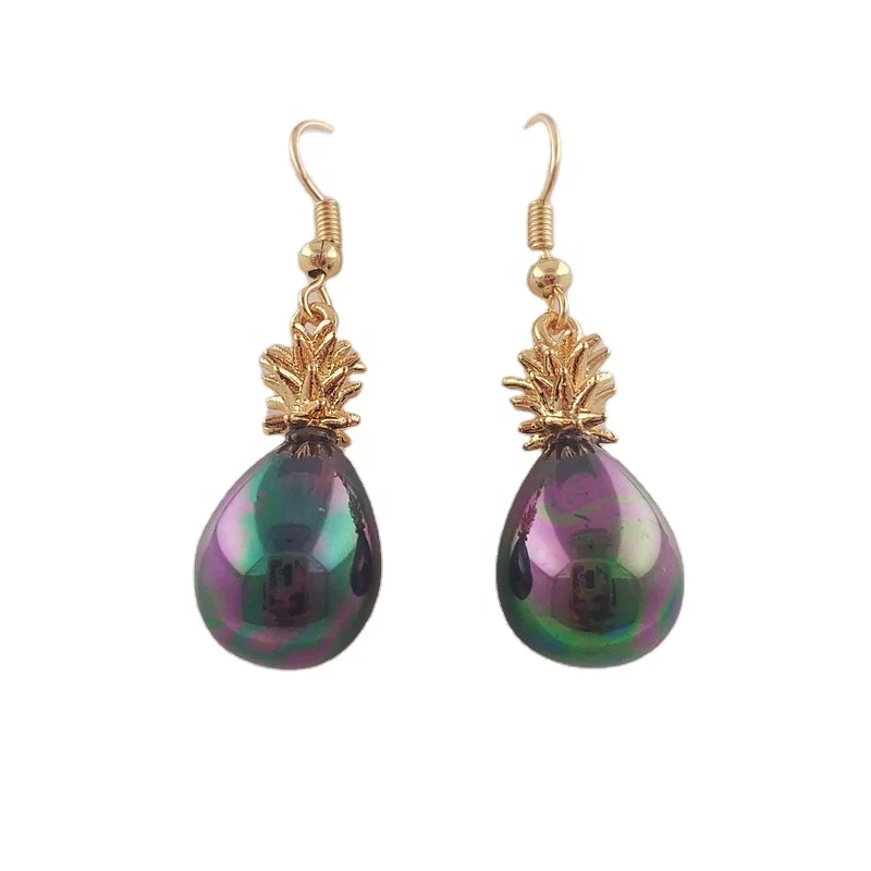 

Pineapple drop earring colorful black pearl Hawaiian flower jewelry wholesale