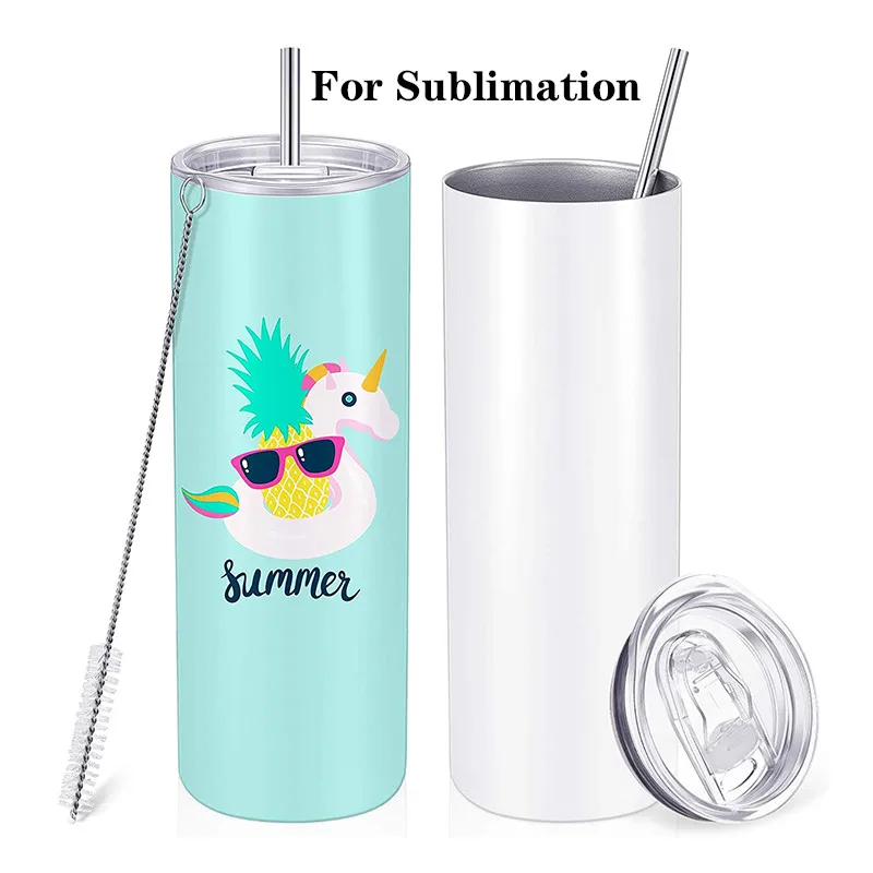 

Ready to Ship 20oz 20 oz Double Wall Travel Lids Skinny Straight Sublimation Blanks Straw Coffee Cups Mugs Tumblers For Drinking, White tumbler for sublimation