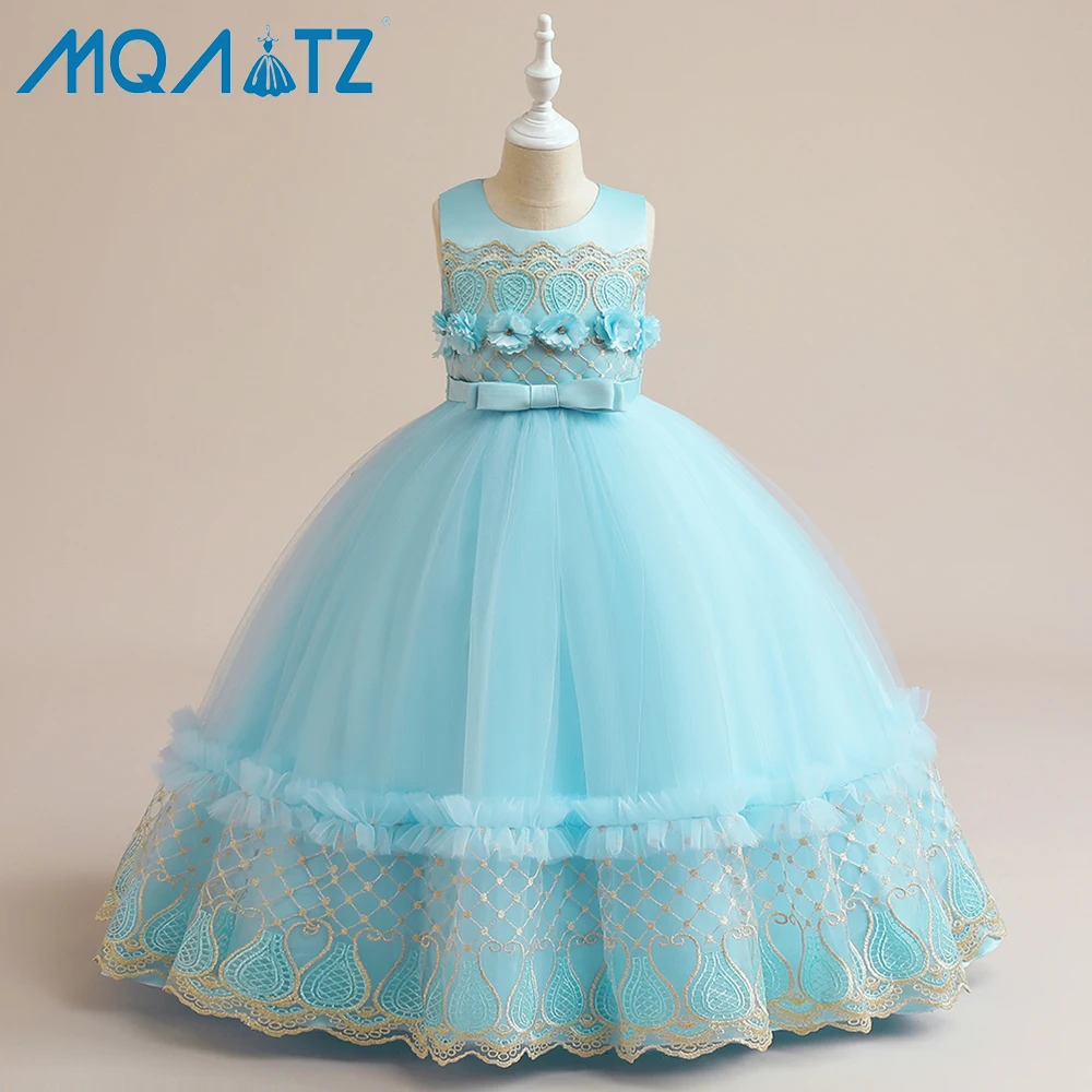 

MQATZ wholesale girls fancy dresses Appliqued tulle kids blue party wedding child birthday flower dress lp-383