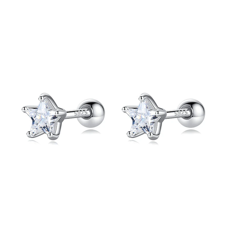 

Real 925 Sterling Silver Star CZ Screw Stud Earrings For Women Children Baby Girl Mini Minimalist Jewelry DA1871