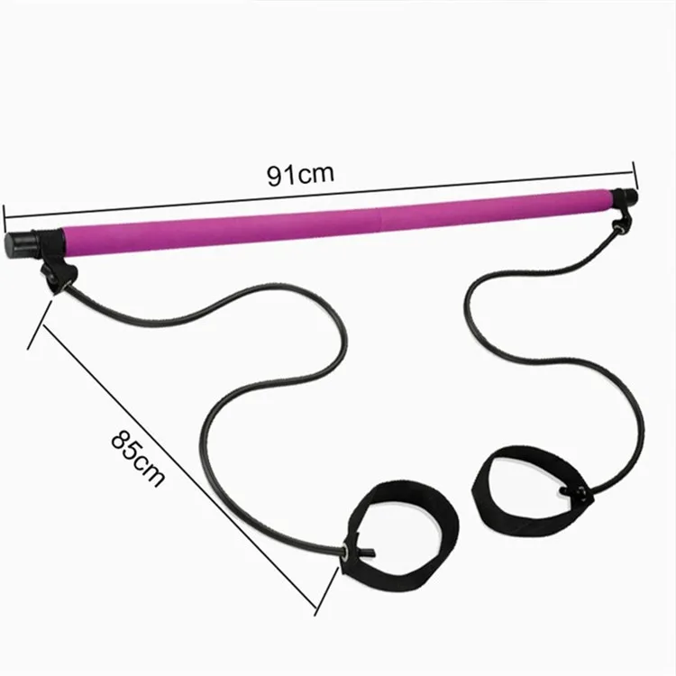 

Fitness Resistance Band Rope Pull Yoga Stick Portable Pilates Bar Kit, Pink/purple