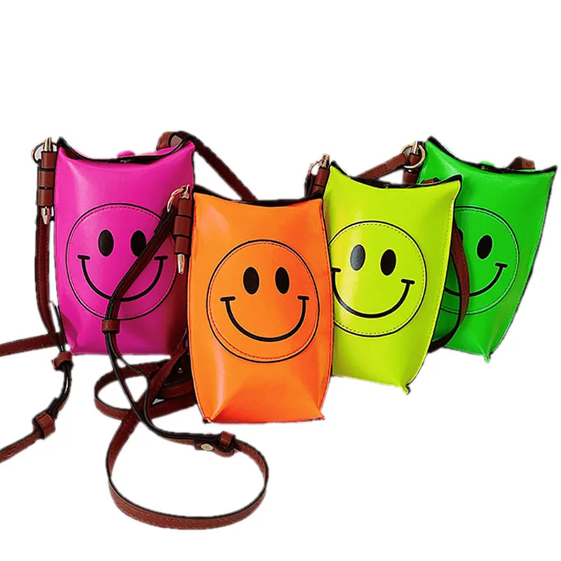 

2021 New Vertical Mini Bag Rainbow Color Smiling Face Mobile Phone Bag Women Novel Shoulder Bag