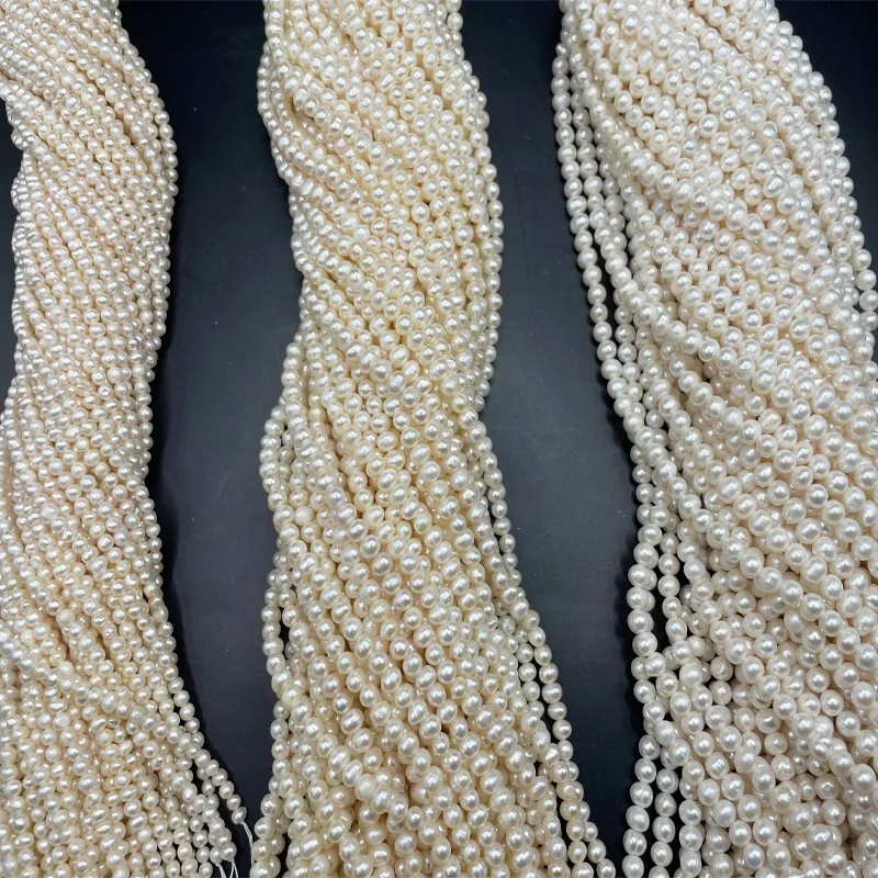 

FENGZUAN JEWELRY loose beads natural freshwater pearl chain strand 16 inches Near Round 5-6mm pearl chain for necklace bracelet